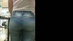 Tight little Y gets a big bubble butt spycam experience