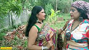 Bangladeshi hot girls in forest have group sex with old man