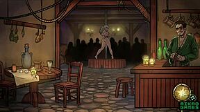 European cartoon babes strip down at the bar in anime hentai video