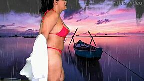 Public rendezvous with big-titted beauty in the pouring rain