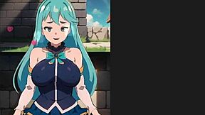Squirt and creampie with Aqua from KonoSuba in Oh My Waifu H game