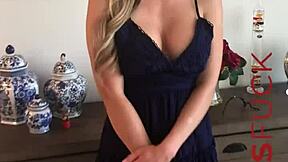 Overwhelmed with desire busty blonde milf Ellie Lilly strips naked revealing her huge tits in steamy casting interview