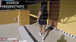 kriss hotwife flashes big tits and ass in hotel corridor for all