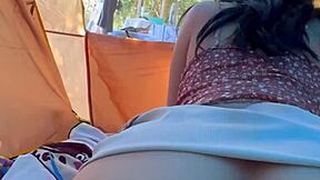 real amateur couple camps out for anal creampie in tent amid nature's wild fuckfest
