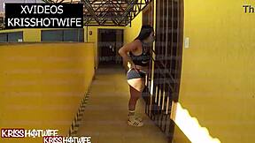 kriss hotwife flashes big tits and ass in hotel corridor for all