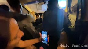 brazilian milf sucks huge cock in car while husband drives watching humiliated