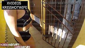 kriss hotwife flashes big tits and ass in hotel corridor for all