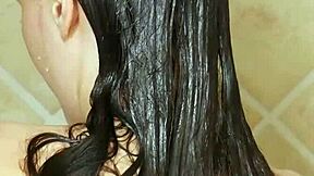 Charming brunette model's steamy shower hides daddy's taboo interview secrets