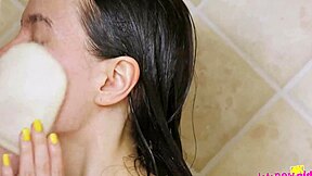 Charming brunette model's steamy shower hides daddy's taboo interview secrets