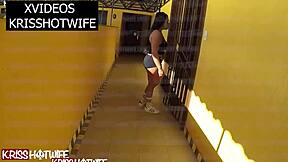 kriss hotwife flashes big tits and ass in hotel corridor for all