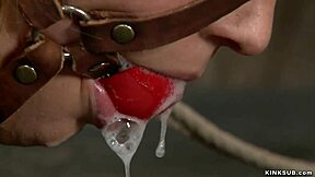 hey gagged slave!! drooling hard hogtied while lezdom chokes deepthroat 😩🔥