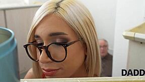 imagine your girlfriend's shaved pussy taken by old father-in-law while you watch her small tits bounce