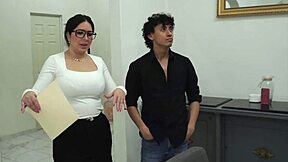 sexy latina pam in glasses bends over for rough creampie ride