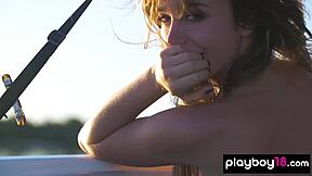 Super sexy Ukrainian brunette Lilii strips naked on boat sunbathing