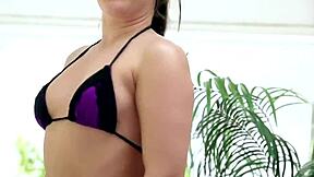 Lesbian babe straps on and pounds her neighbor's wet pussy