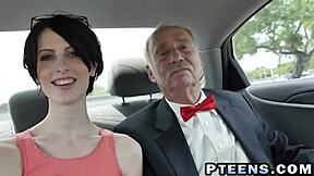old guy bends over teen hottie for wild cowgirl pounding