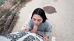 Colombian brunette teen sucks big cocks on street for homemade fun