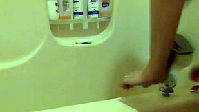 blonde's pregnant belly gets oiled massage in shower