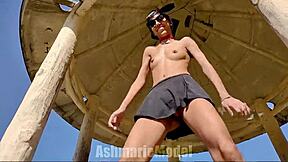 Skinny Latina Bunny Dances Topless Flashes Cameltoe Outdoors!