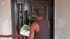 HORNY BLACK DELIVERY MAN UNLOADS BIG COCK!