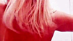 Milf shoves dildo deep in pussy in bathroom backstage