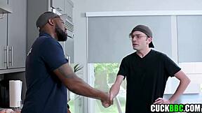 CUCKOLD HUSBAND watches black repairman BANG his wife hard!
