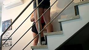 naughty stepsister spreads legs wide on stairs for sneaky bareback pounding?