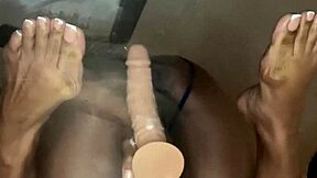 i'm ridin this dildo so deep in my ebony pussy best friend watchin