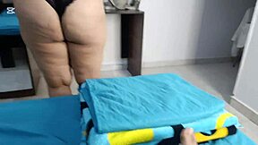 Colombian maid spreads juicy big ass pussy for old mans tongue licking and doggystyle fuck