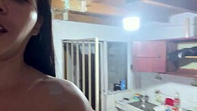 hidden cam shows my slut wife getting horny while i clean leading to wild lesbian kitchen fornication