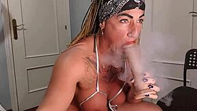 smoking milf eats big dick from muscular vicious bastard deepthroat style