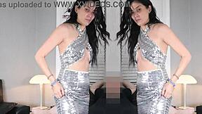 Curvy Latina Jazmin Shakes Juicy Ass in Shiny Dress Teasing Tight Pussy