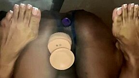i'm ridin this dildo so deep in my ebony pussy best friend watchin
