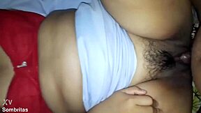 her hairy pussy and tits get pounded hard by thick cock