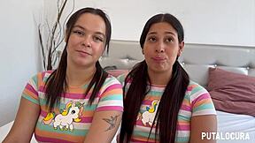 Two Busty Colombian Beauties Melisa and Natalie Swallow Torbe's Cum in FFM Threesome Bedroom Romp