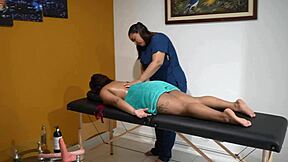 Horny Masseuse Sucks Pussy Fingers Tongue Deep Inside
