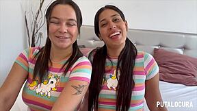 Two Busty Colombian Beauties Melisa and Natalie Swallow Torbe's Cum in FFM Threesome Bedroom Romp