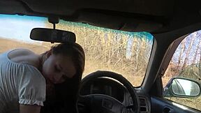 stepsis bends for bro's cock in open car field
