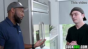 CUCKOLD HUSBAND watches black repairman BANG his wife hard!