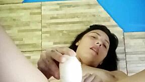 Venezuelan Brunette with Big Hairy Pussy Lips and Clit Masturbates to Juicy Orgasm