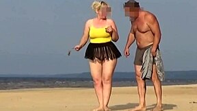 muscular guy bends over huge ass blonde milf on beach island fucking her gaping pussy publicly