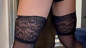 he sneaks over while her husband's gone and pounds that horny secretary's big ass in stockings with his huge cock at home