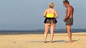 muscular guy bends over huge ass blonde milf on beach island fucking her gaping pussy publicly
