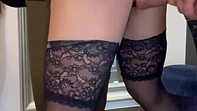 he sneaks over while her husband's gone and pounds that horny secretary's big ass in stockings with his huge cock at home