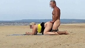 muscular guy bends over huge ass blonde milf on beach island fucking her gaping pussy publicly