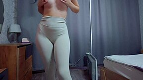 girl erupts cum piss flood in leggings panties mess!