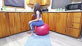 Girl Humps Ball Wildly! Intense Squirting Orgasm Explodes