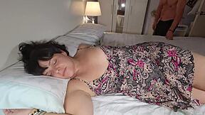 stepmom's huge hairy pussy filled with stepson's creampie cum
