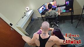 Camera Catches Friends Bareback Pounding Monster Cocks in Gaming Office