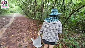 damn that skinny thai teen hikes in the forest flashing her tight pussy everywhere